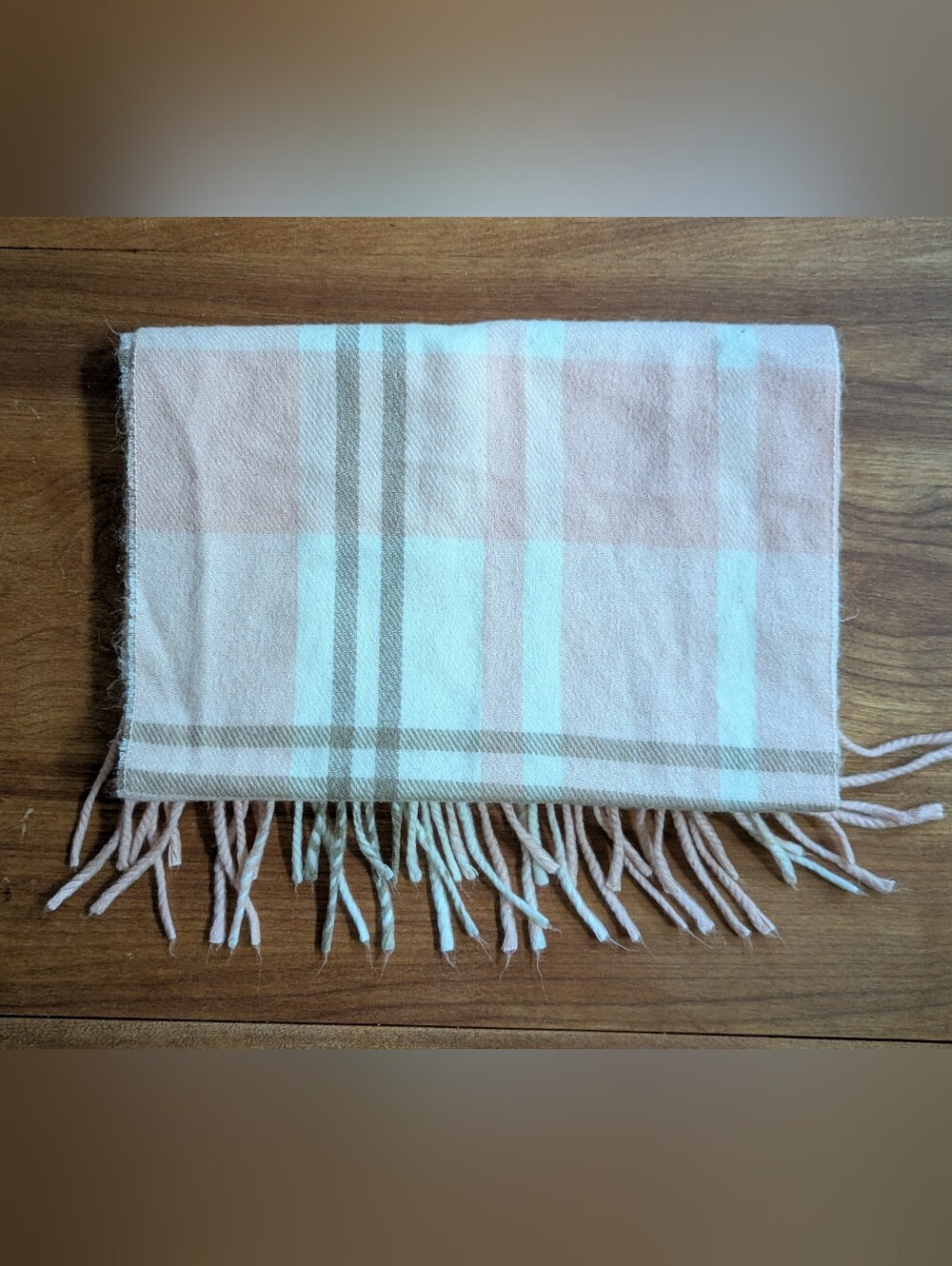 Vintage 1960s Echo Acrylic Scarf in Pale Pink, Cream White & Tan Grey